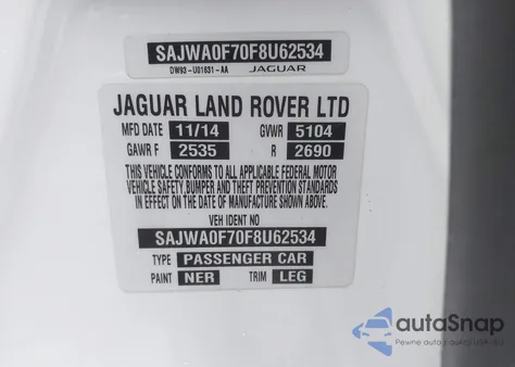 2015 Jaguar Xf из США, поврежденный, VIN SAJWA0F70F8U62534